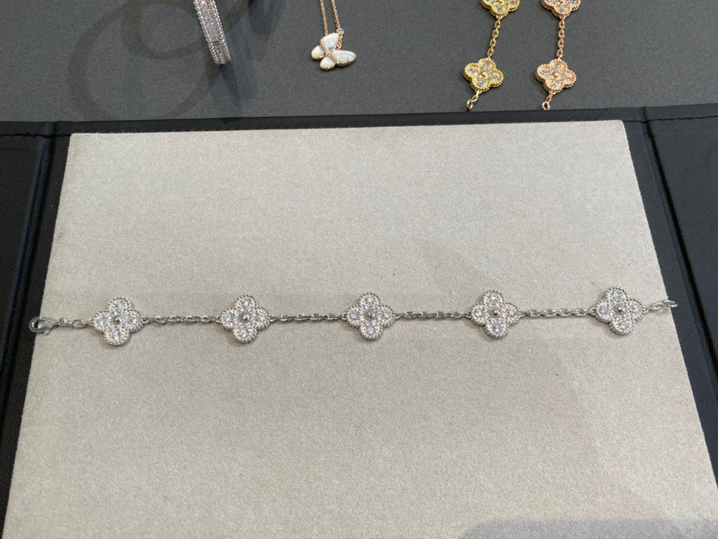 Van Cleef & Arpels CLOVER 5 MOTIFS SILVER DIAMOND BRACELET