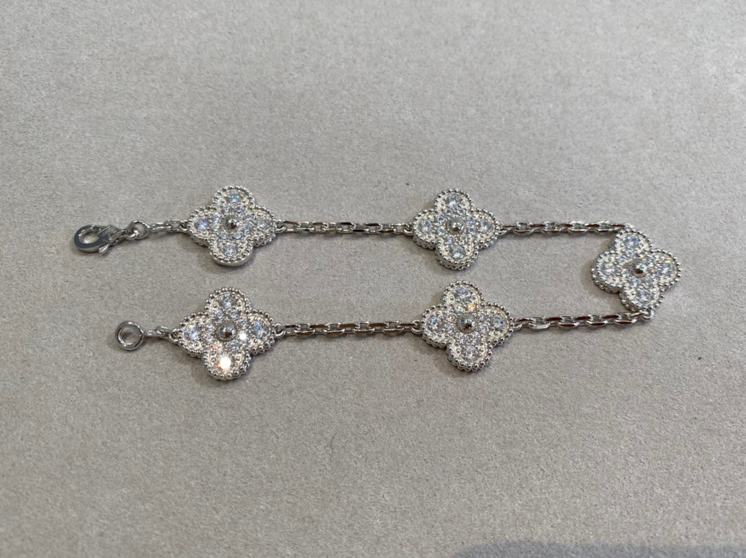 Van Cleef & Arpels CLOVER 5 MOTIFS SILVER DIAMOND BRACELET
