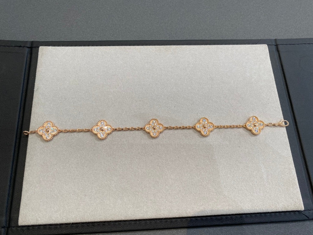 Van Cleef & Arpels CLOVER 5 MOTIFS PINK GOLD DIAMOND BRACELET
