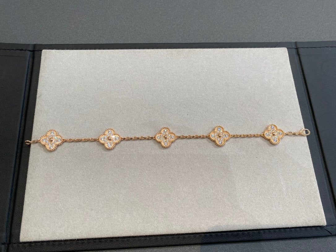 Van Cleef & Arpels CLOVER 5 MOTIFS PINK GOLD DIAMOND BRACELET