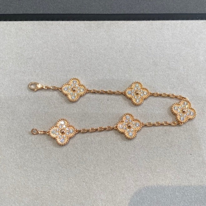 Van Cleef & Arpels CLOVER 5 MOTIFS PINK GOLD DIAMOND BRACELET