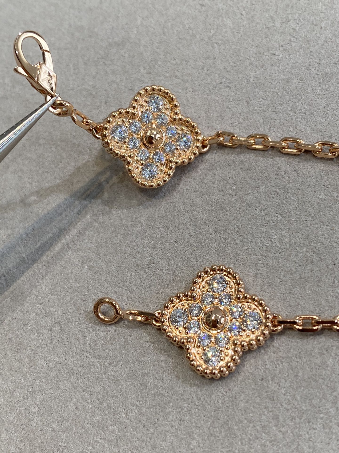Van Cleef & Arpels CLOVER 5 MOTIFS PINK GOLD DIAMOND BRACELET