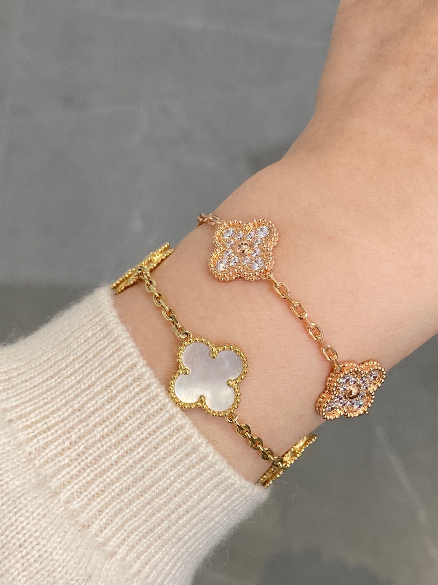 Van Cleef & Arpels CLOVER 5 MOTIFS PINK GOLD DIAMOND BRACELET