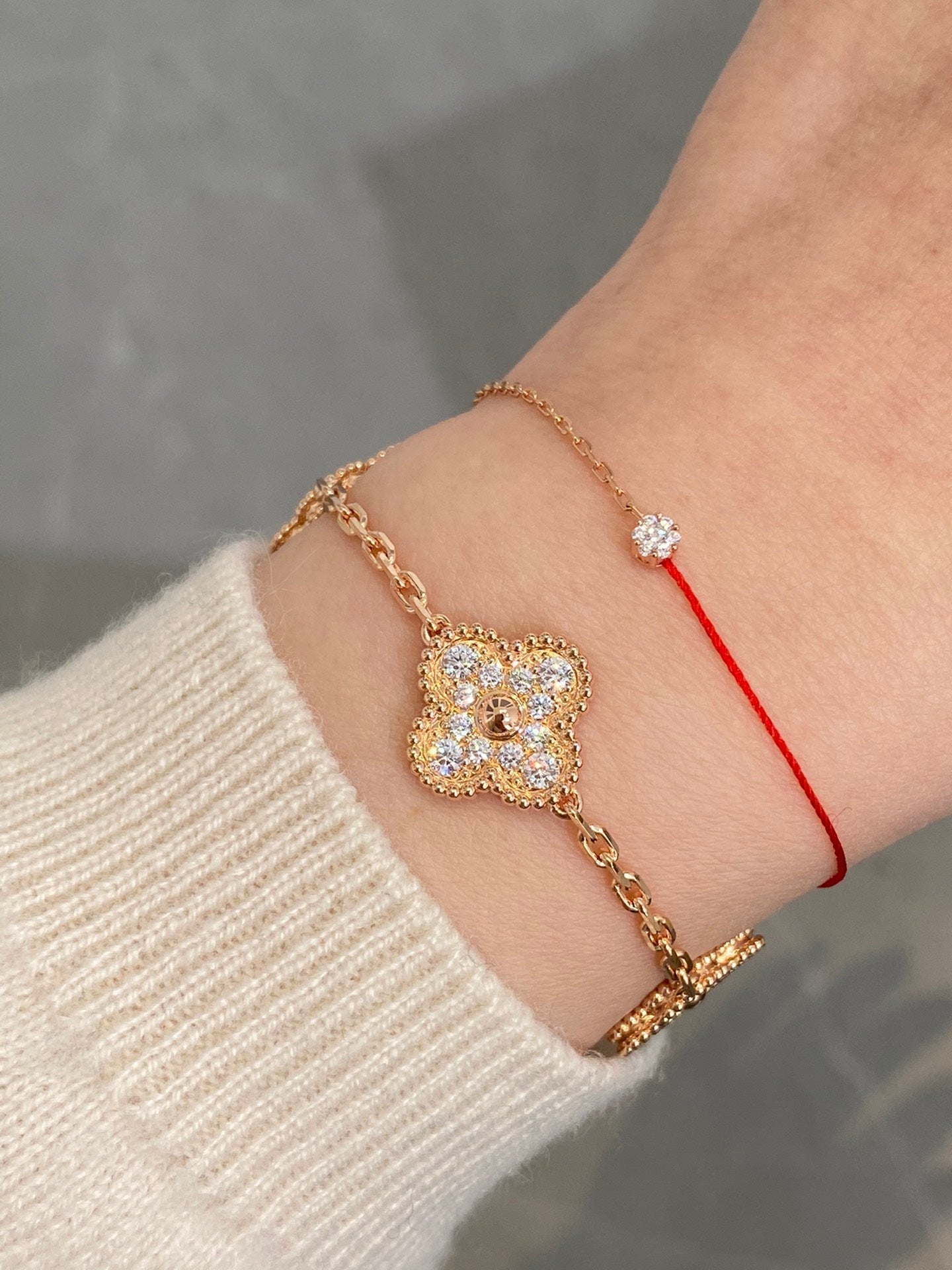 Van Cleef & Arpels CLOVER 5 MOTIFS PINK GOLD DIAMOND BRACELET