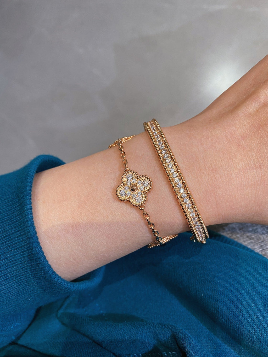 Van Cleef & Arpels CLOVER 5 MOTIFS PINK GOLD DIAMOND BRACELET