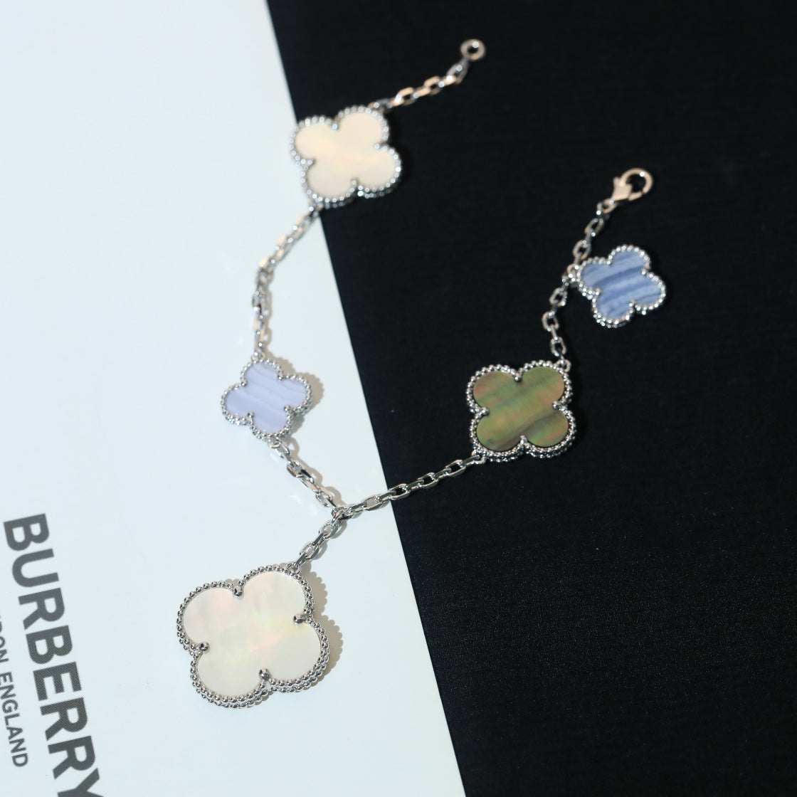 Van Cleef & Arpels CLOVER BRACELET 5 MOTIFS MOP CHALCEDONY SILVER