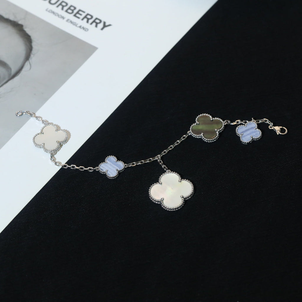 Van Cleef & Arpels CLOVER BRACELET 5 MOTIFS MOP CHALCEDONY SILVER