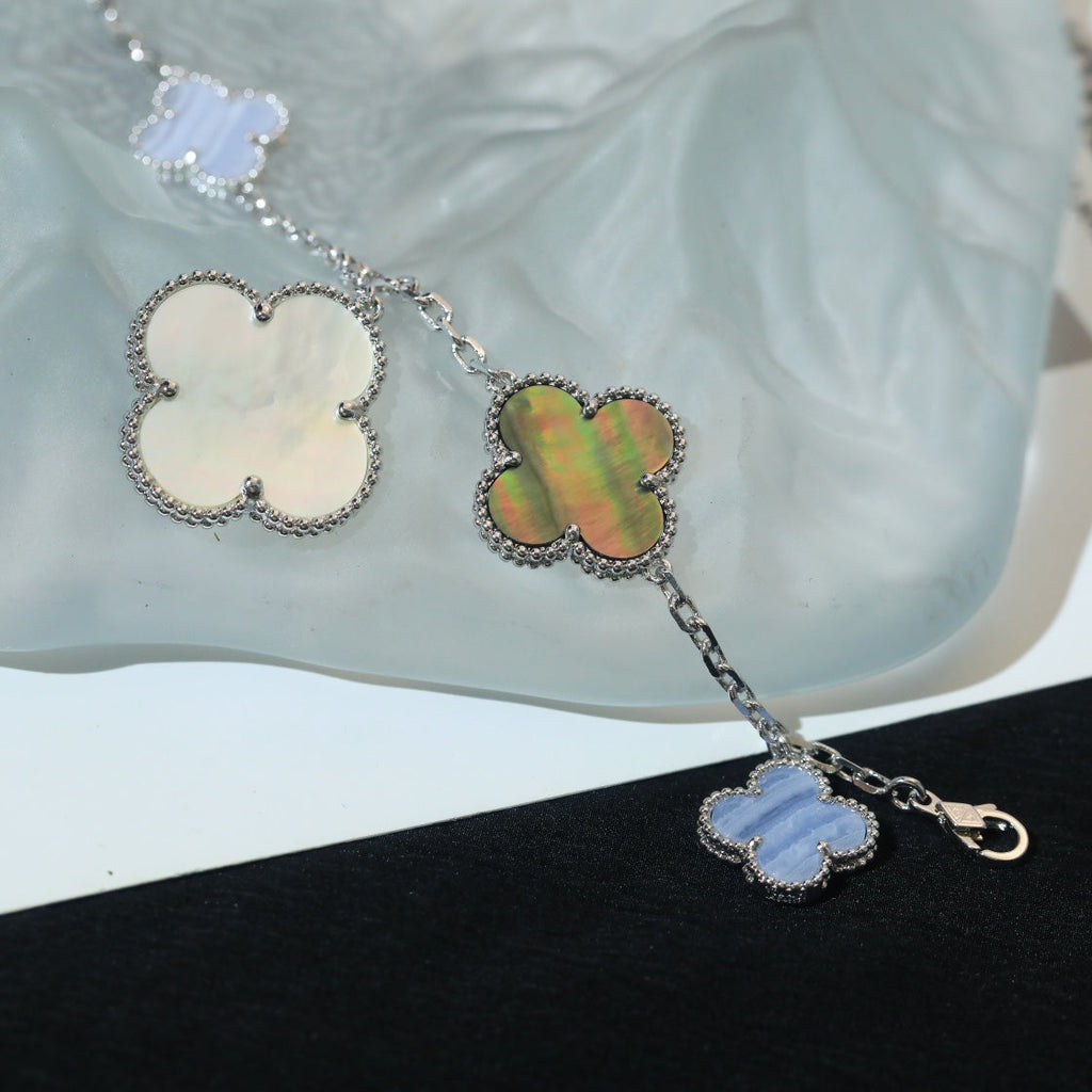 Van Cleef & Arpels CLOVER BRACELET 5 MOTIFS MOP CHALCEDONY SILVER
