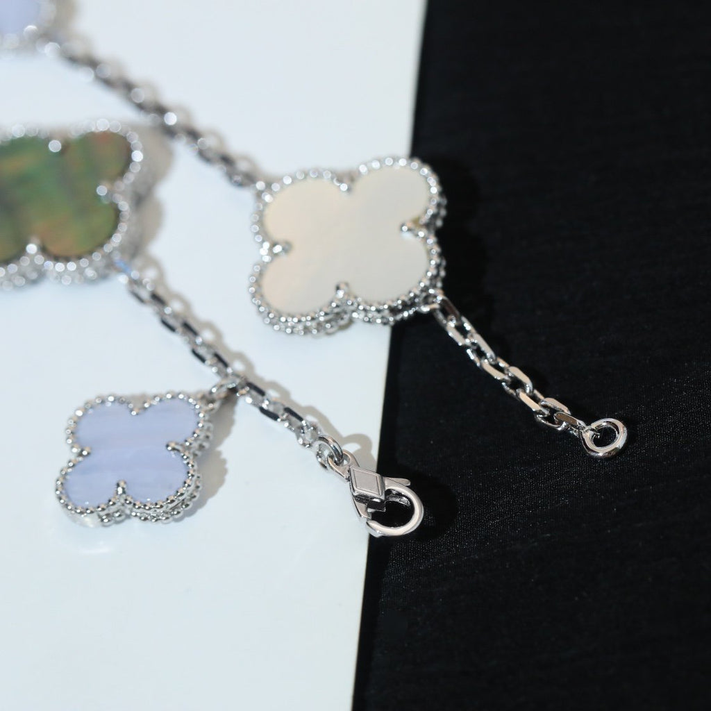 Van Cleef & Arpels CLOVER BRACELET 5 MOTIFS MOP CHALCEDONY SILVER