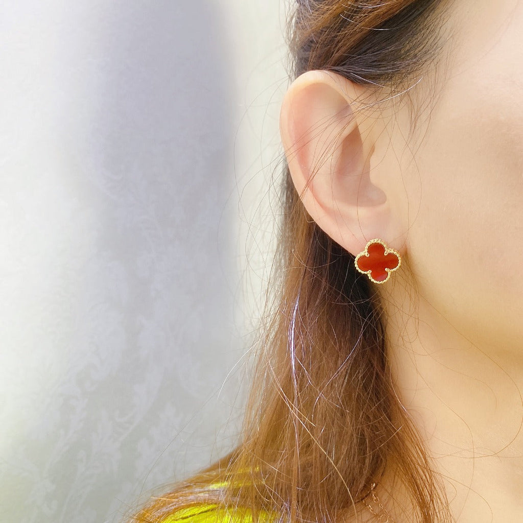 Van Cleef & Arpels CLOVER MEDIUM CARNELIAN PINK GODL EARRINGS