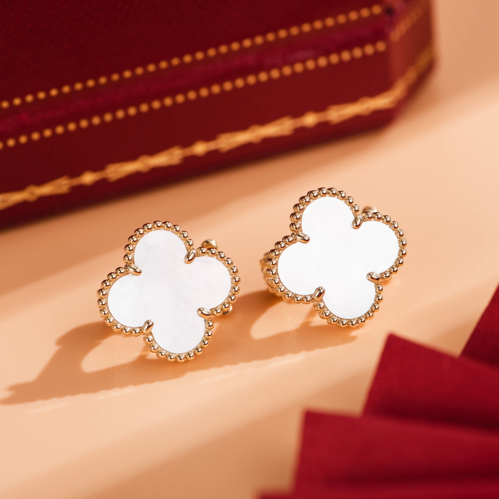 Van Cleef & Arpels CLOVER MEDIUM WHITE MOP PINK GODL EARRINGS