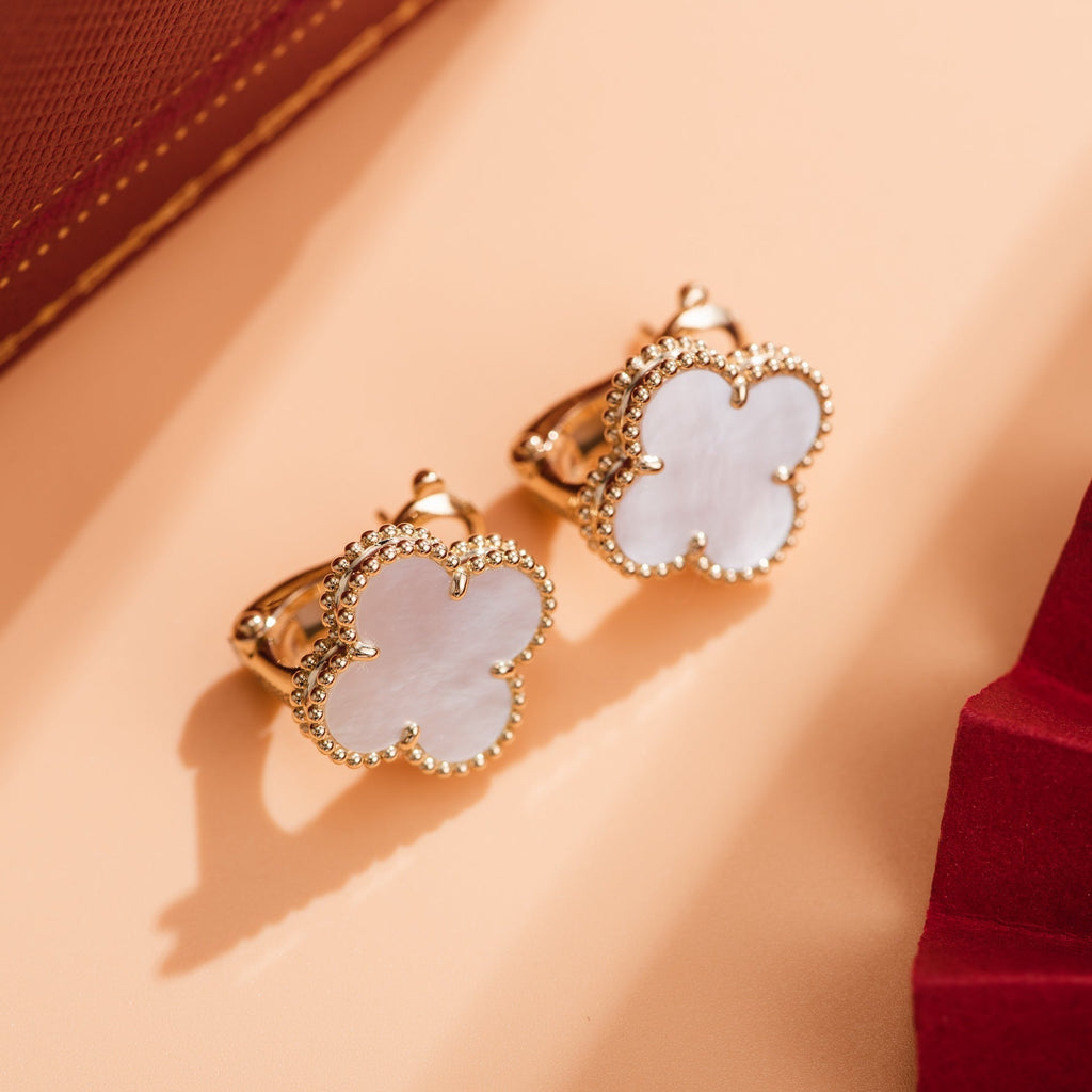 Van Cleef & Arpels CLOVER MEDIUM WHITE MOP PINK GODL EARRINGS