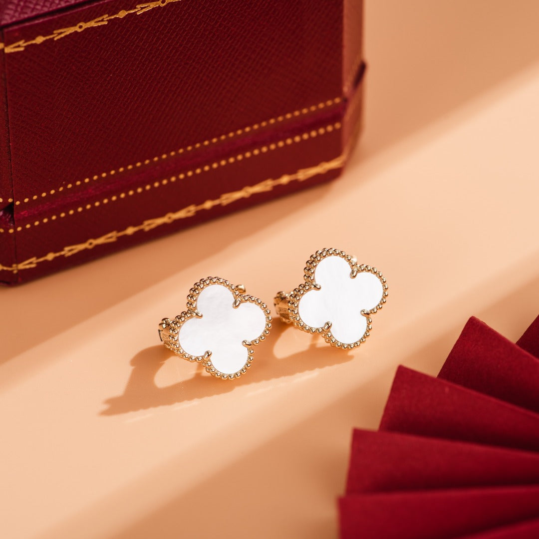 Van Cleef & Arpels CLOVER MEDIUM WHITE MOP PINK GODL EARRINGS