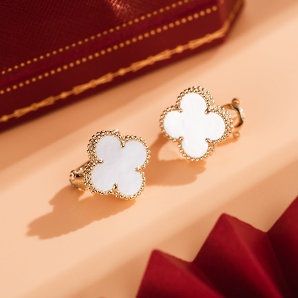 Van Cleef & Arpels CLOVER MEDIUM WHITE MOP PINK GODL EARRINGS