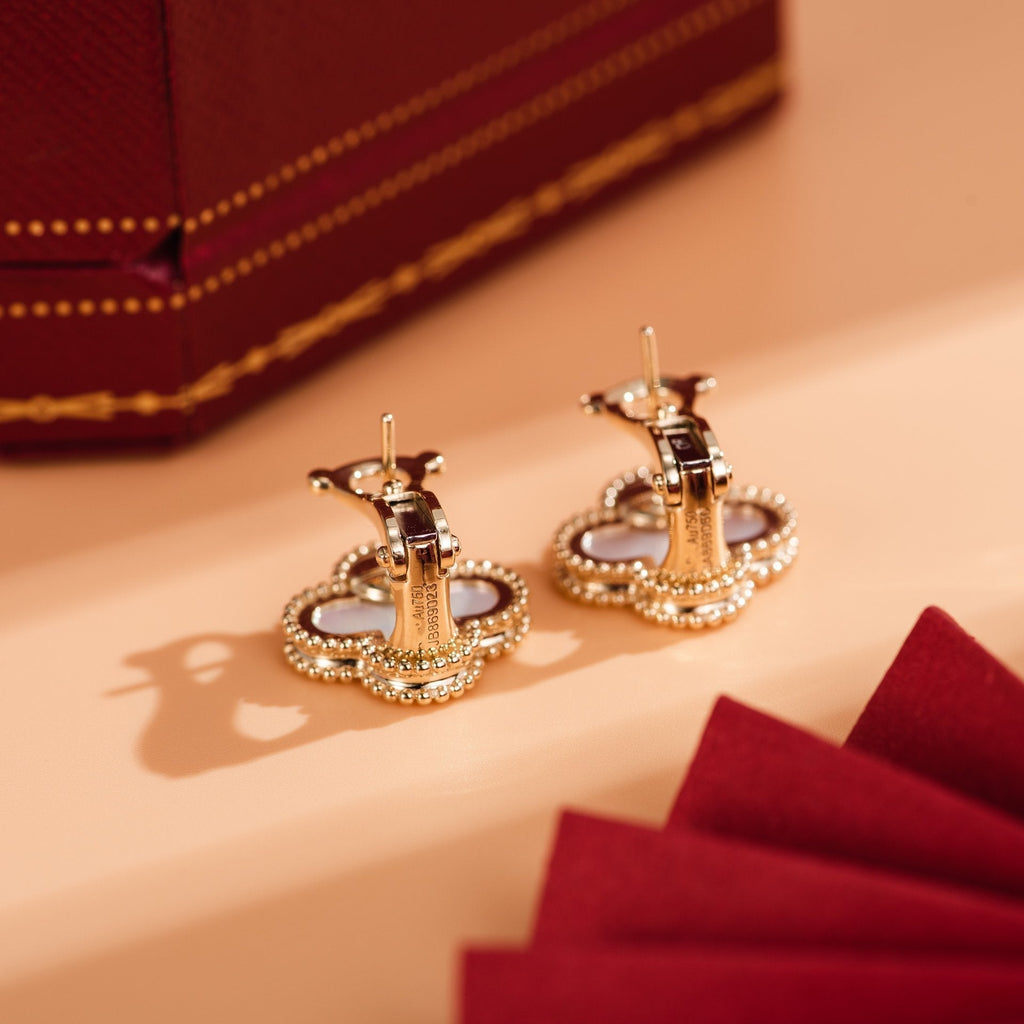 Van Cleef & Arpels CLOVER MEDIUM WHITE MOP PINK GODL EARRINGS