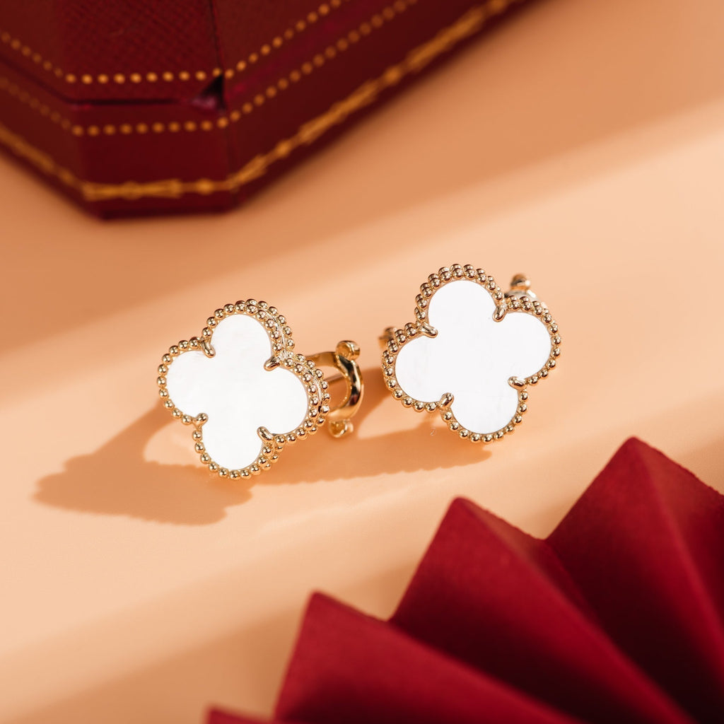 Van Cleef & Arpels CLOVER MEDIUM WHITE MOP PINK GODL EARRINGS
