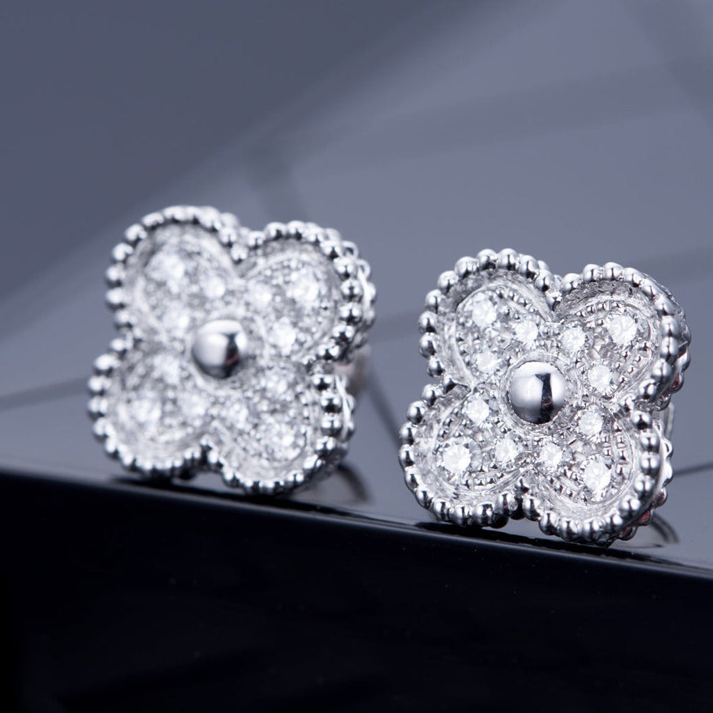 Van Cleef & Arpels CLOVER SILVER DIAMOND STUD EARRINGS