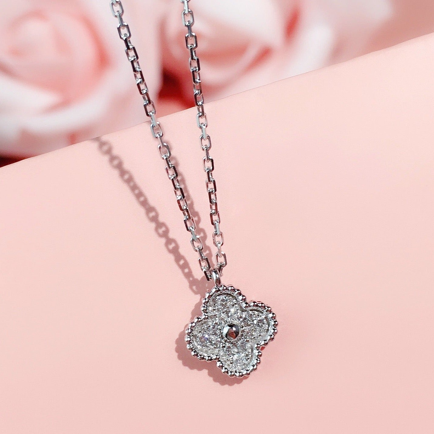 Van Cleef & Arpels CLOVER SILVER DIAMOND NECKLACE