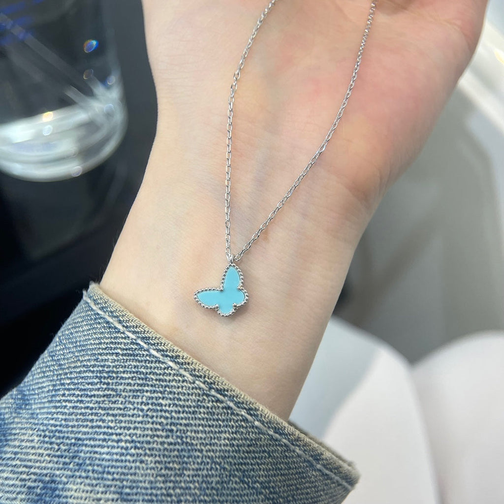 Van Cleef & Arpels BUTTERFLY PEDANT SILVER TURQUOISE NECKLACE