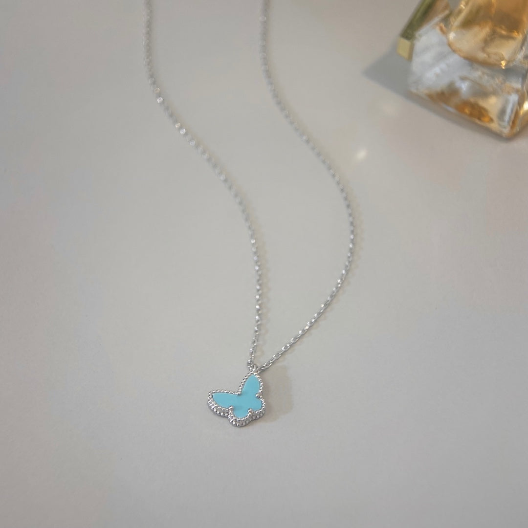 Van Cleef & Arpels BUTTERFLY PEDANT SILVER TURQUOISE NECKLACE