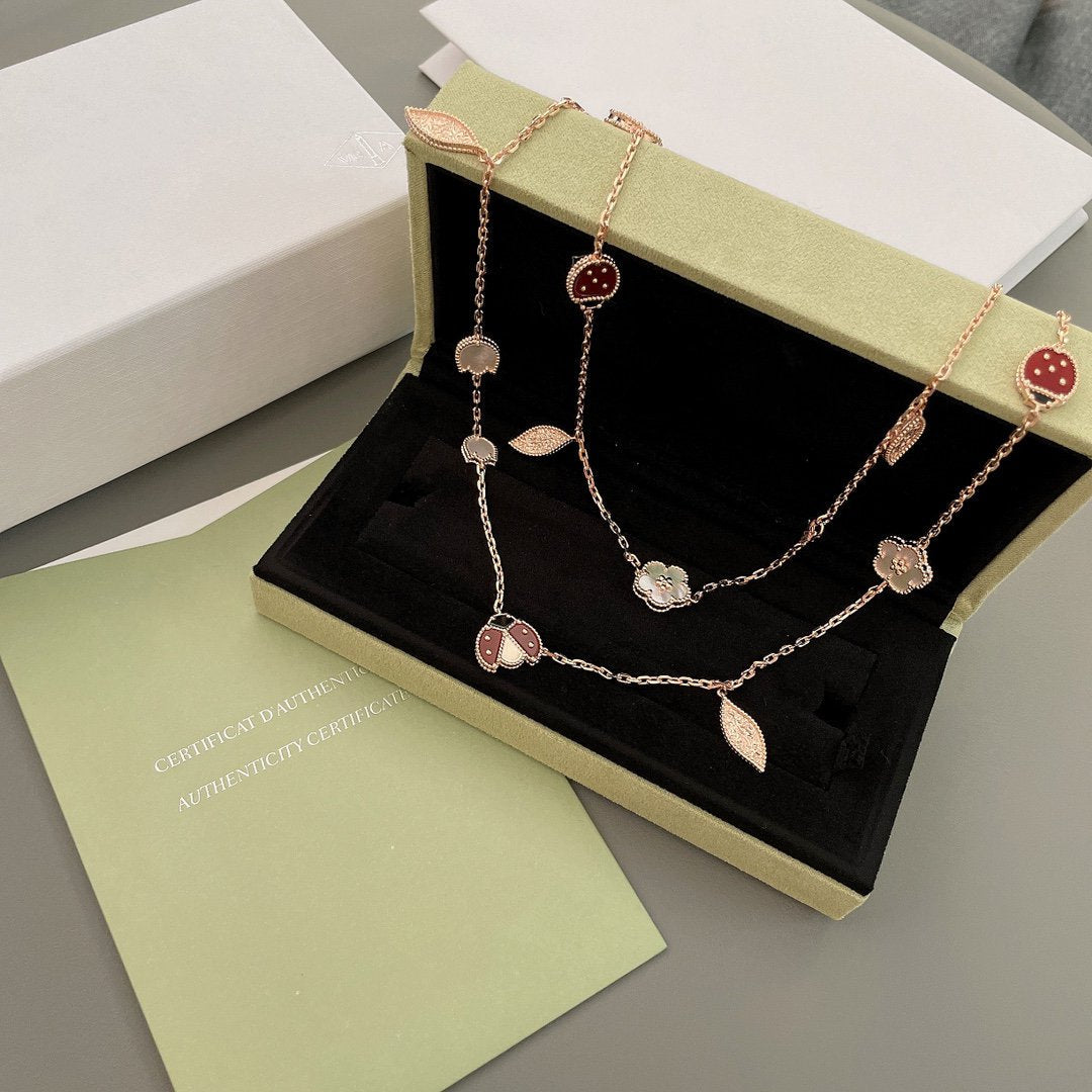 Van Cleef & Arpels LUCKY SPRING 15 MOTIFS PINK GOLD NECKLACE