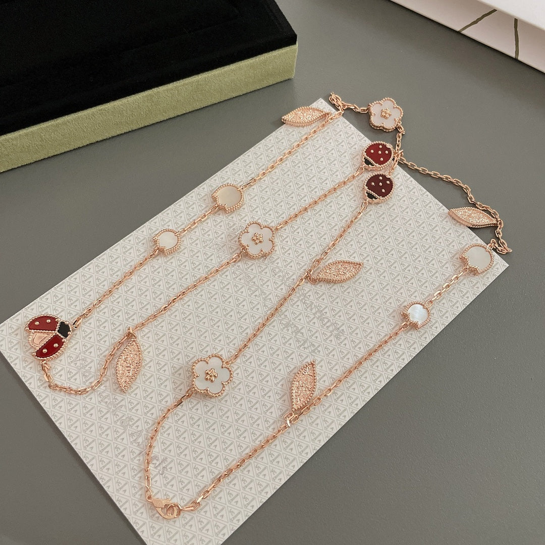 Van Cleef & Arpels LUCKY SPRING 15 MOTIFS PINK GOLD NECKLACE
