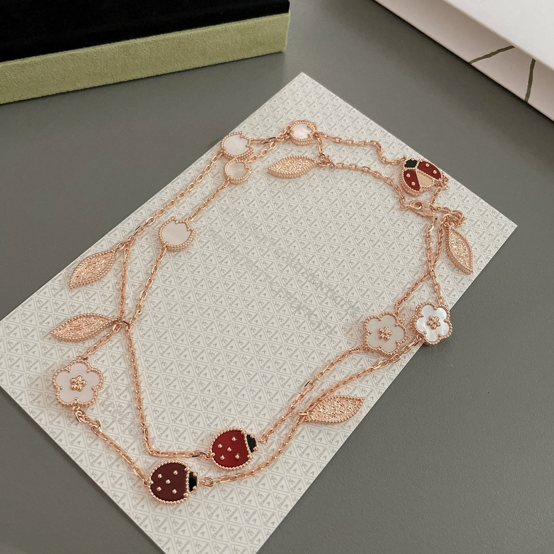 Van Cleef & Arpels LUCKY SPRING 15 MOTIFS PINK GOLD NECKLACE