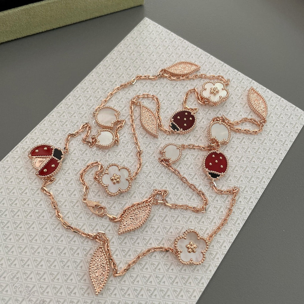 Van Cleef & Arpels LUCKY SPRING 15 MOTIFS PINK GOLD NECKLACE