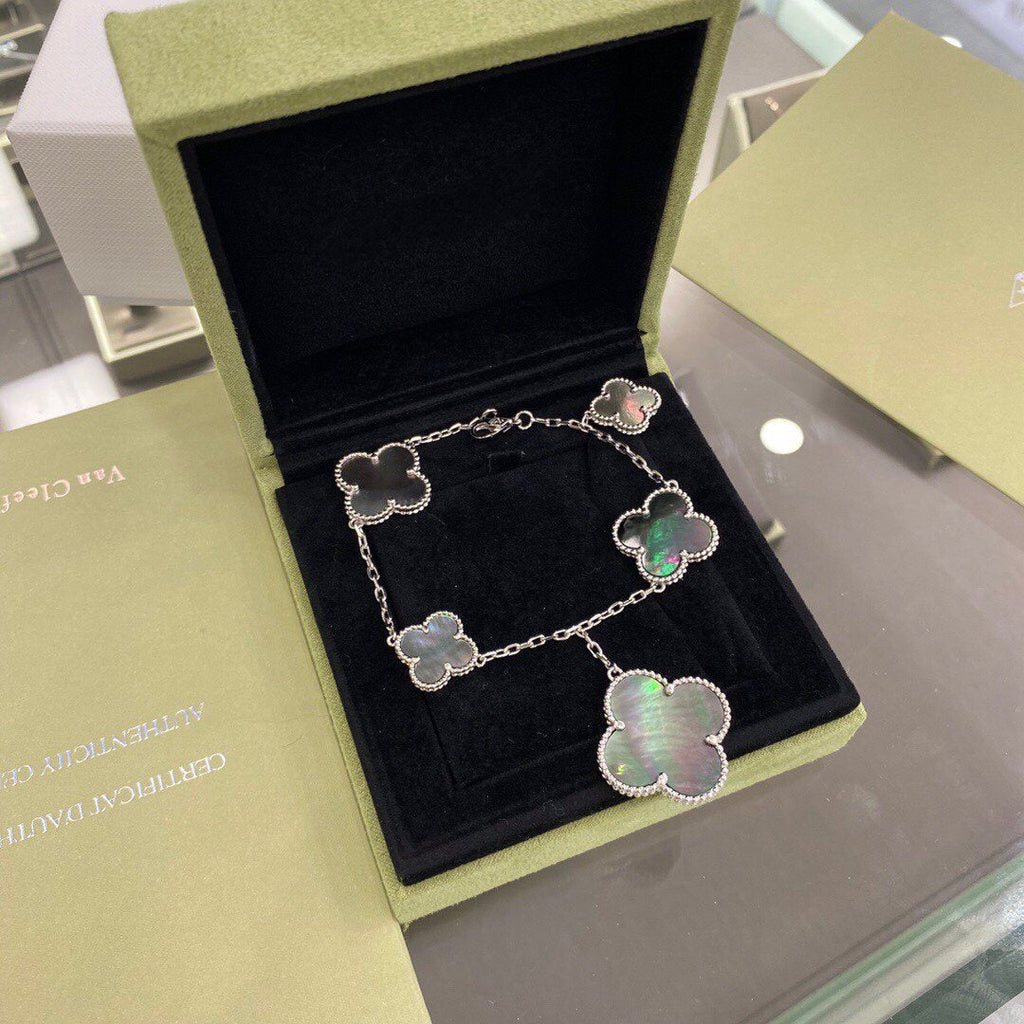 Van Cleef & Arpels CLOVER 5 MOTIFS SIVLER DARK MOP BRACELET