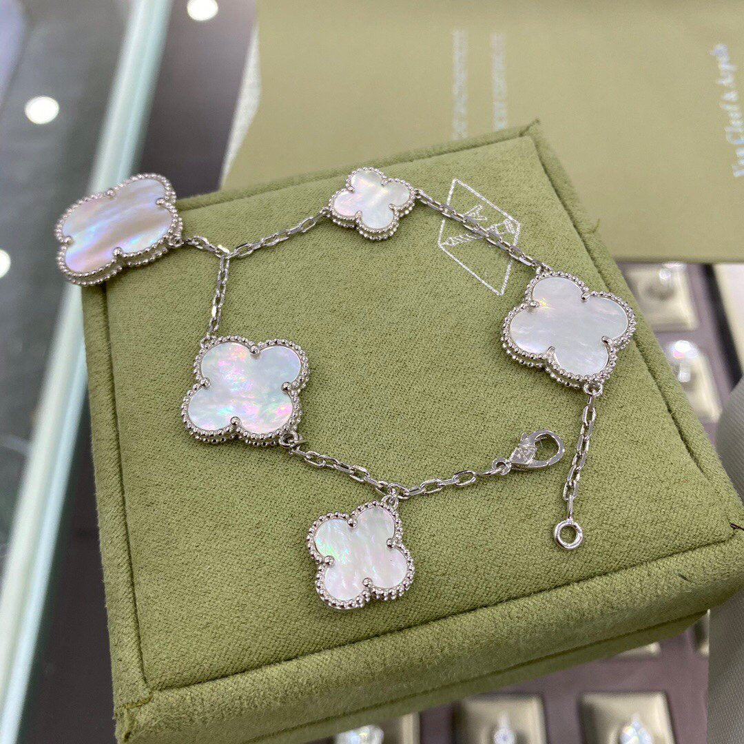 Van Cleef & Arpels CLOVER 5 MOTIFS SIVLER WHITE MOP BRACELET
