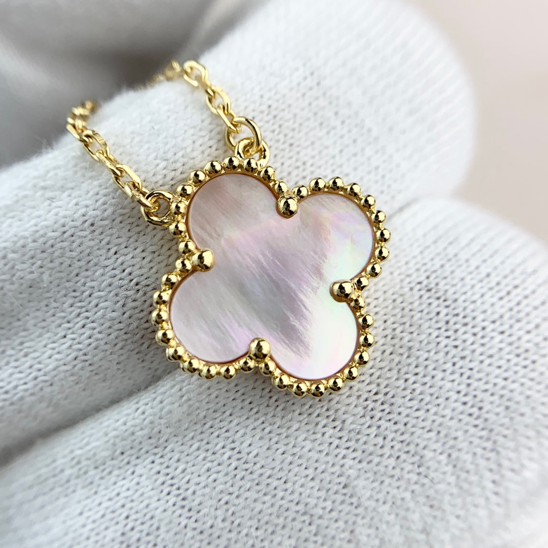 Van Cleef & Arpels CLOVER PEDANT PINK MOP GOLD NECKLACE