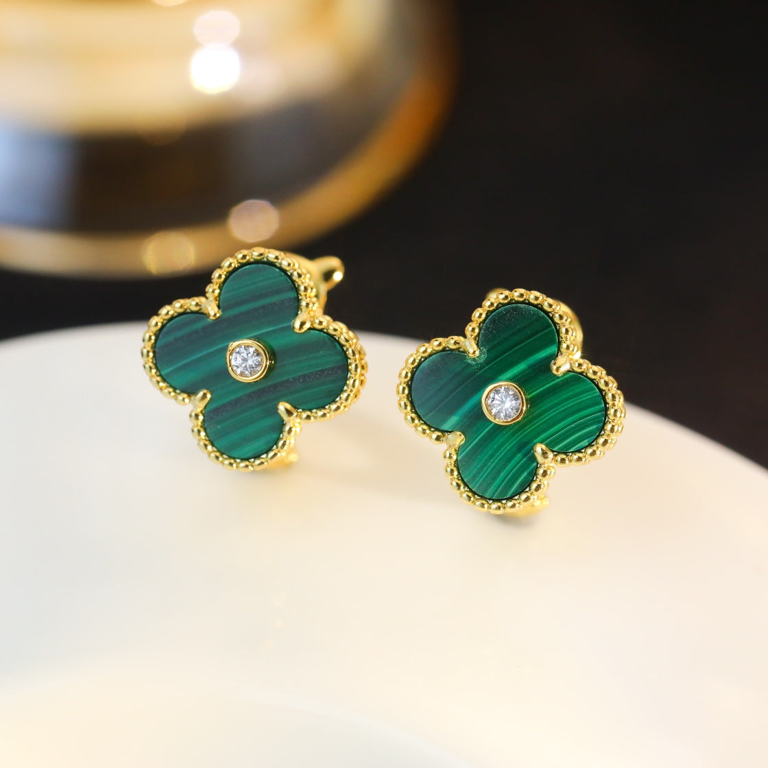 Van Cleef & Arpels CLOVER MALACHITE DIAMOND EARRINGS