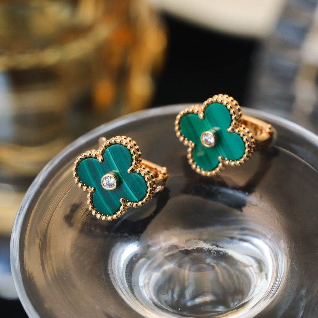 Van Cleef & Arpels CLOVER MALACHITE DIAMOND EARRINGS