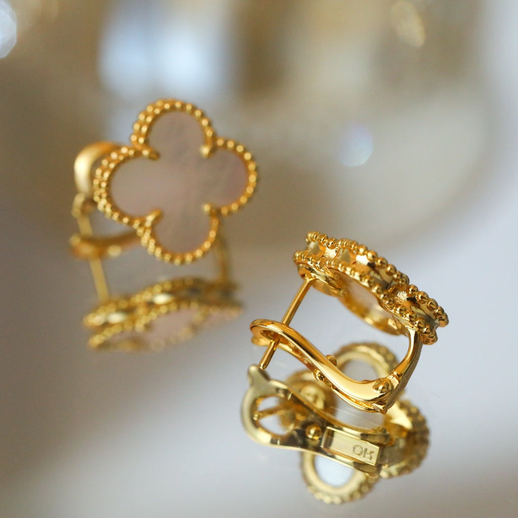 Van Cleef & Arpels CLOVER MEDIUM GOLD MOP STUD EARRINGS