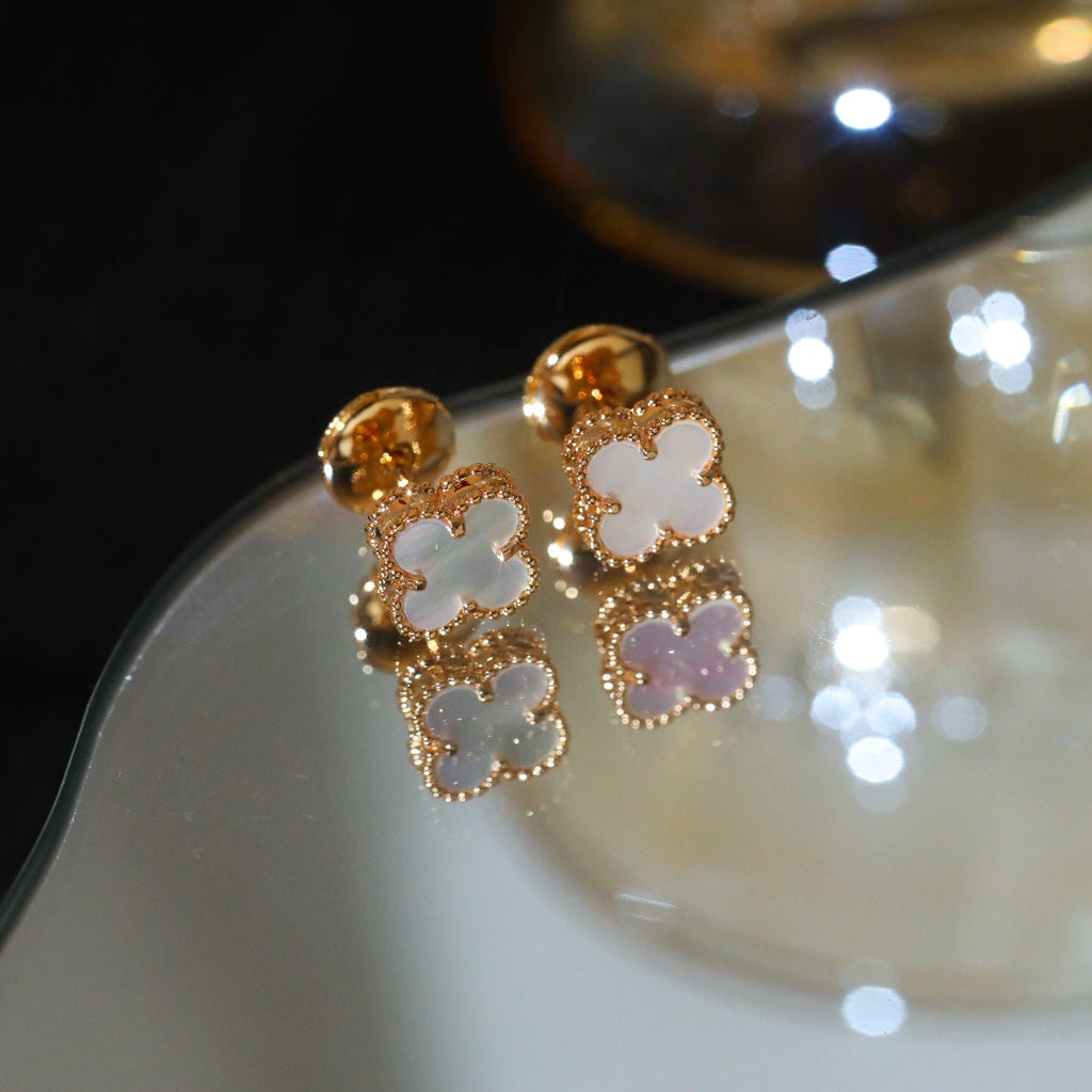 Van Cleef & Arpels CLOVER MINI PINK GOLD MOP EARRINGS