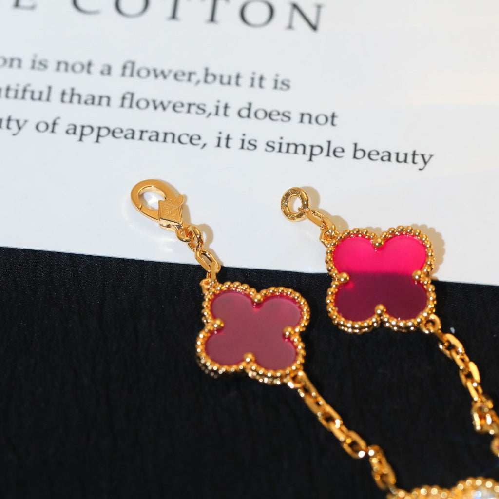 Van Cleef & Arpels CLOVER 5 GOLD DIAMOND PINK NATURAL STONE BRACELET