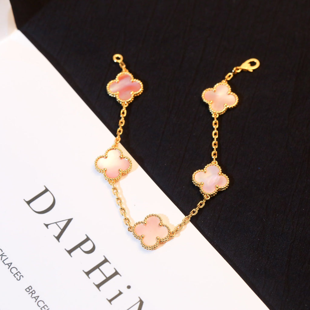 Van Cleef & Arpels CLOVER 5 PINK MOP GOLD BRACELET