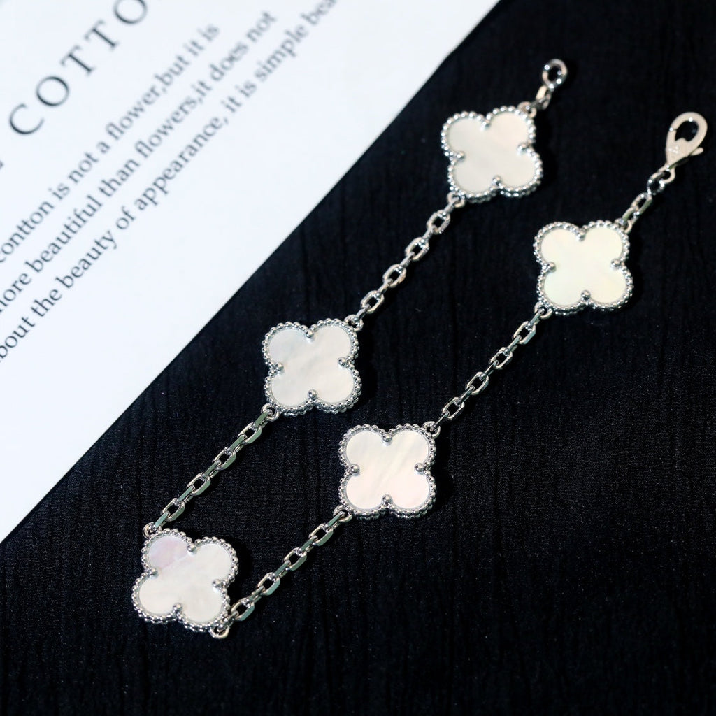 Van Cleef & Arpels CLOVER 5 WHITE MOP SILVER BRACELET