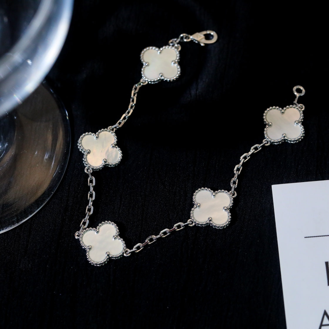Van Cleef & Arpels CLOVER 5 WHITE MOP SILVER BRACELET