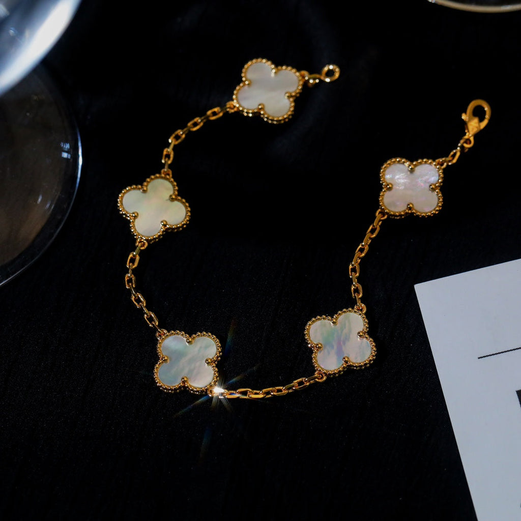 Van Cleef & Arpels CLOVER 5 WHITE MOP SILVER BRACELET