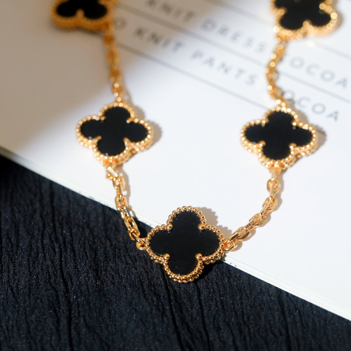 Van Cleef & Arpels CLOVER 5 MOTIF ONYX PINK GOLD BRACELET