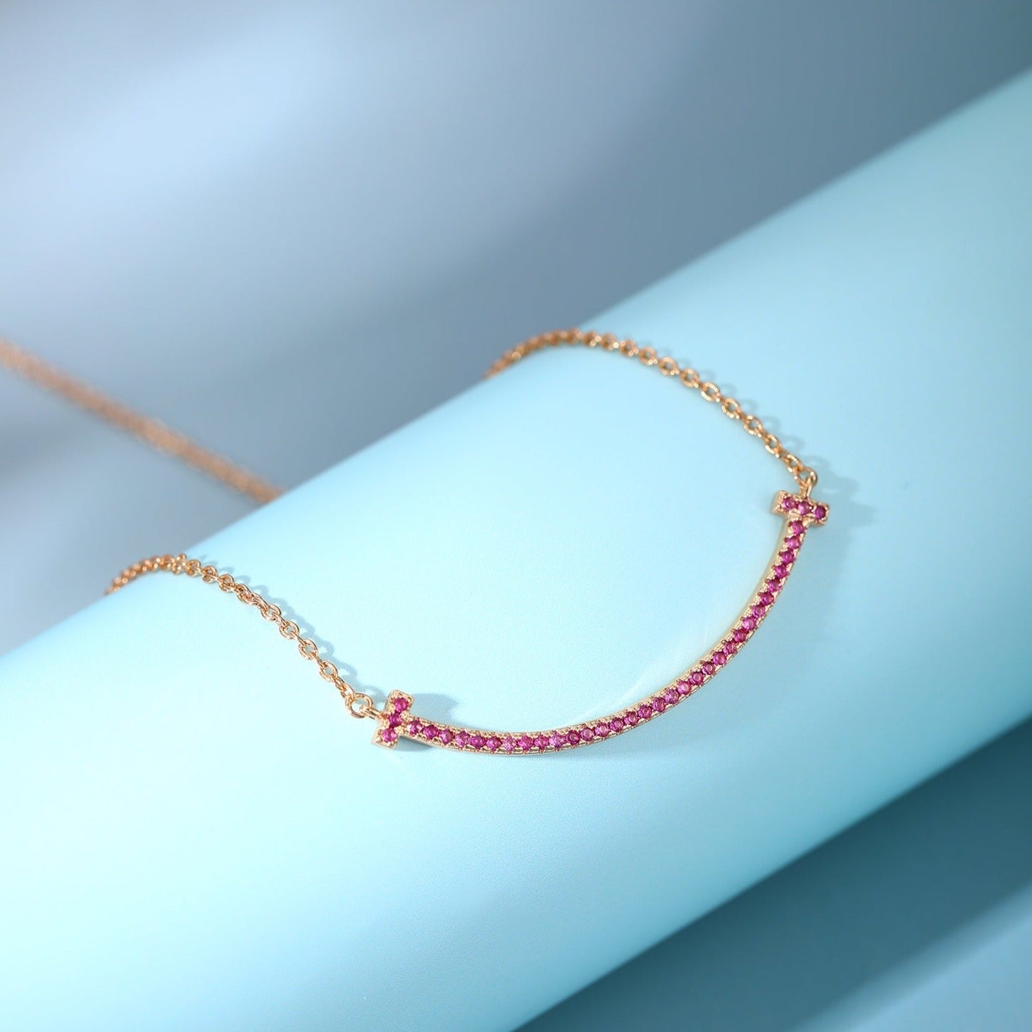 TIFFANY BIG SMILE PEDANT PINK DIAMOND NECKLACE