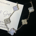 Van Cleef & Arpels CLOVER 5 MOTIFS SILVER CHALCEDONY DIAMOND BRACELET