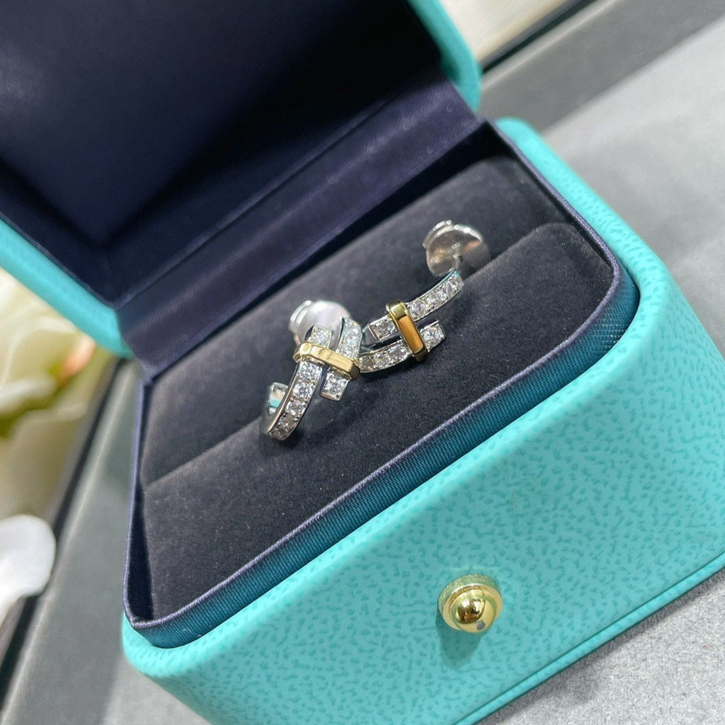 TIFFANY EDGE DIAMOND PINK GOLD EARRINGS