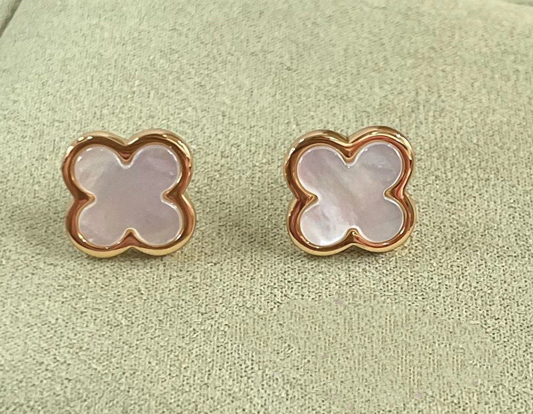 Van Cleef & Arpels PURE CLOVER MOP PINK GOLD EARRINGS