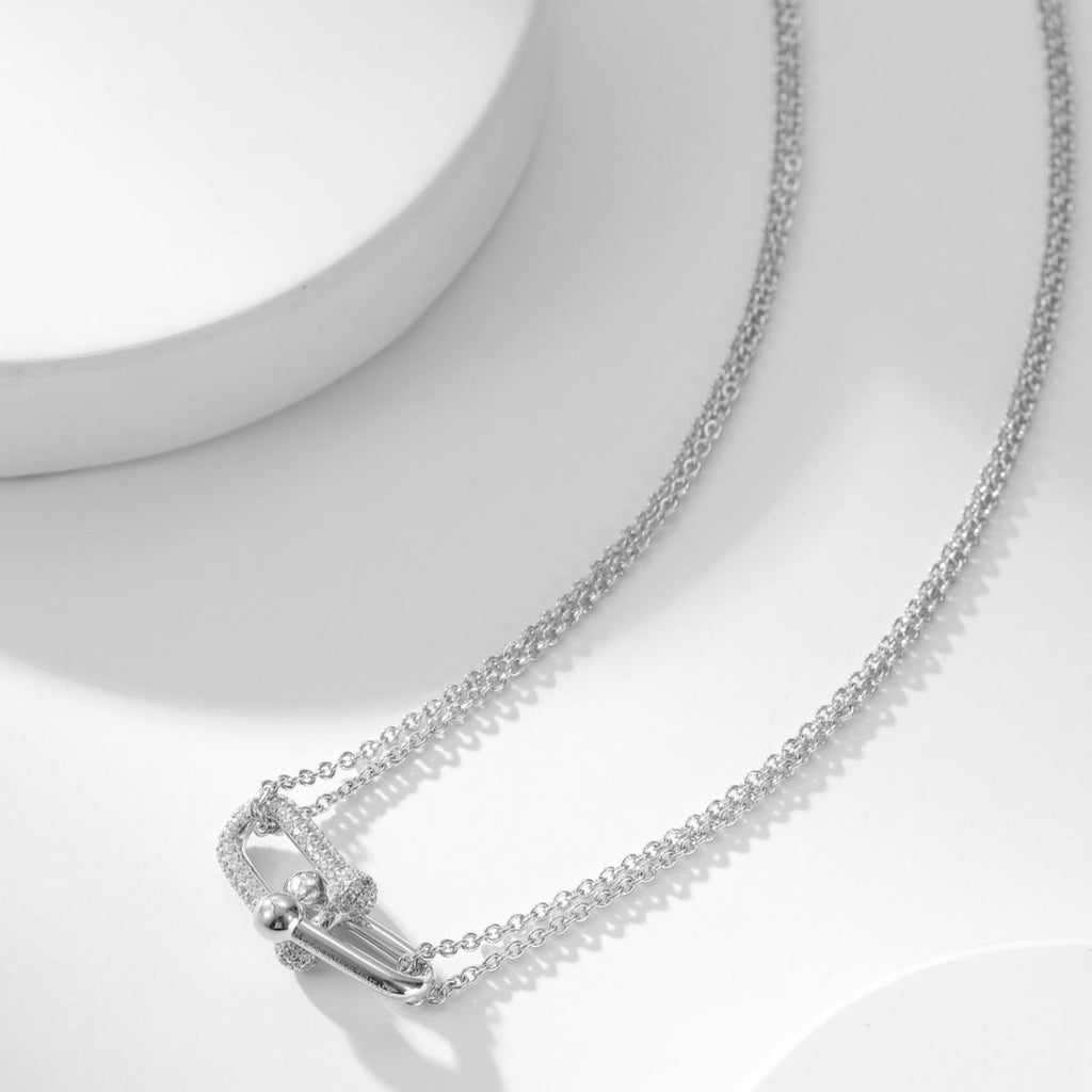TIFFANY HARDWEAR DIAMOND PEDANT DOUBLE CHAIN NECKLACE
