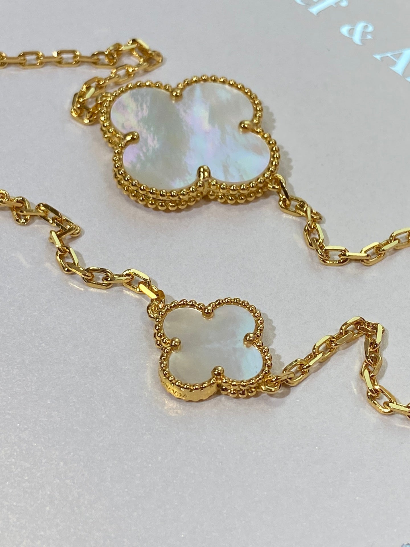Van Cleef & Arpels CLOVER ONYX MOP 16 MOTIF GOLD 130CM NECKLACE