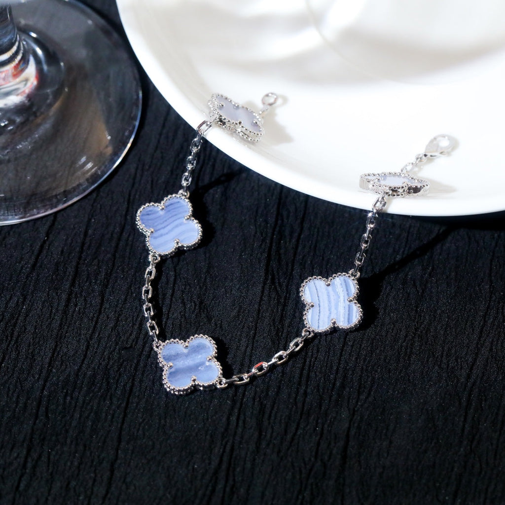 Van Cleef & Arpels CLOVER 5 MOTIF SILVER CHALCEDONY BRACELET