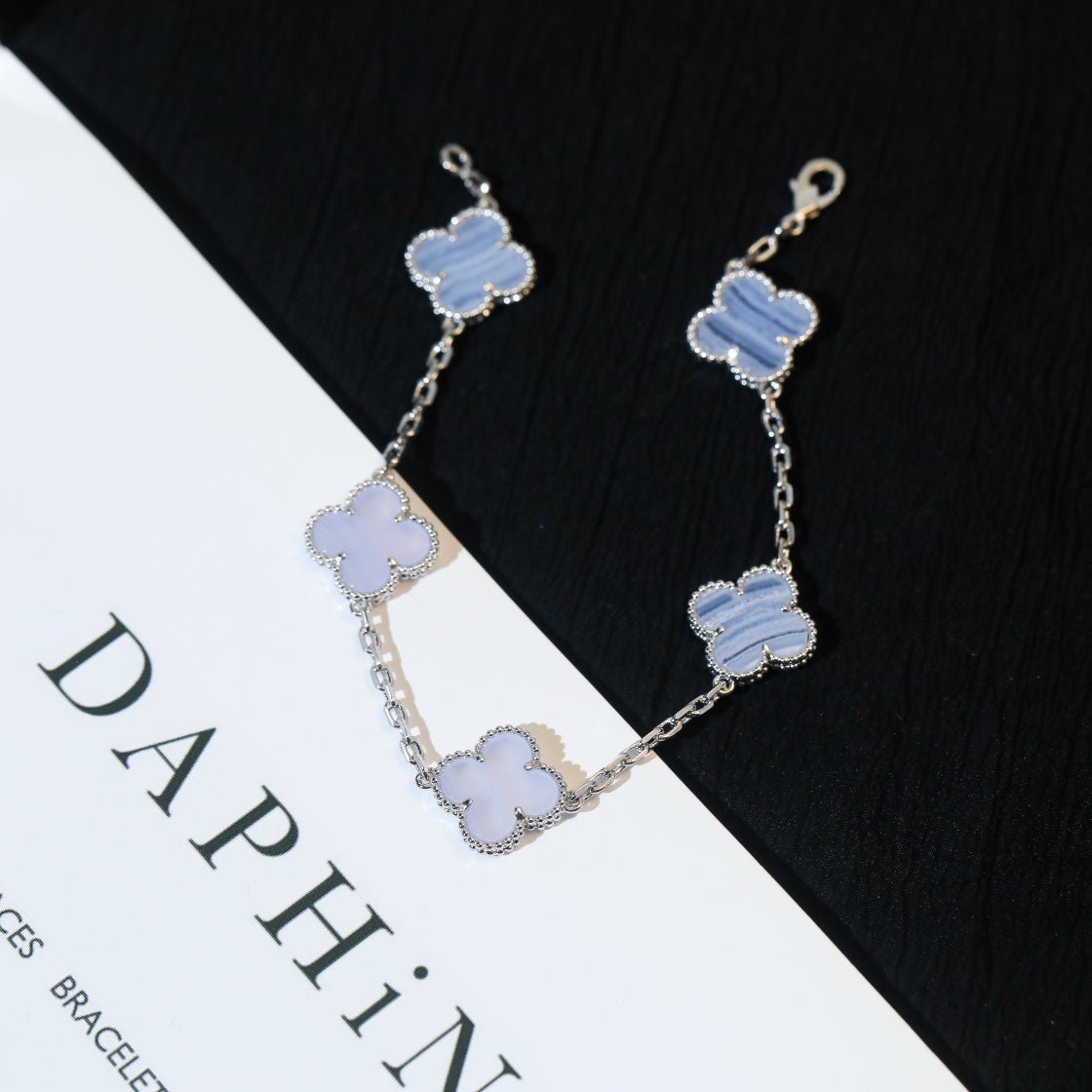 Van Cleef & Arpels CLOVER 5 MOTIF SILVER CHALCEDONY BRACELET