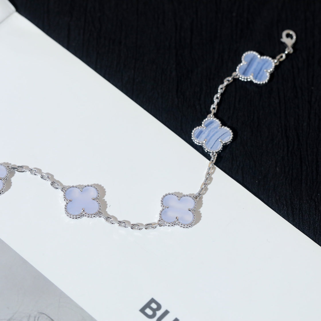 Van Cleef & Arpels CLOVER 5 MOTIF SILVER CHALCEDONY BRACELET